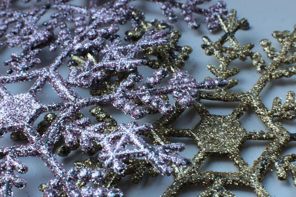 Makro Ansicht Weihnachtsbaum Spielzeug Schneeflocke — Stockfoto