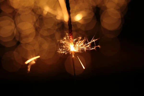 Bengala Fuego Chispas Macro Foto Festivo Bokeh Fondo Navidad Año — Foto de Stock