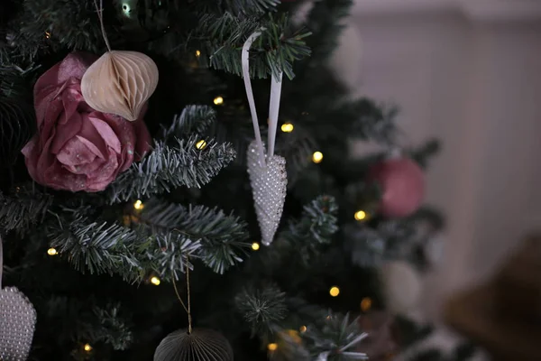 Christmas Decoration Shiny Toy Decorates New Year Tree — Stock Photo, Image