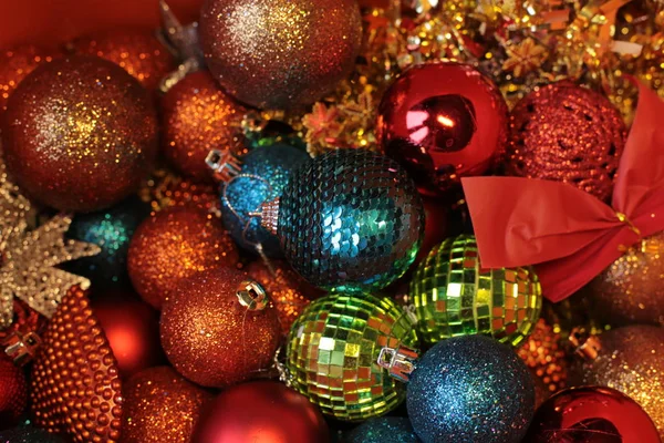 Decoratieve Kerstboom Speelgoed Macro Foto Stralende Achtergrond — Stockfoto