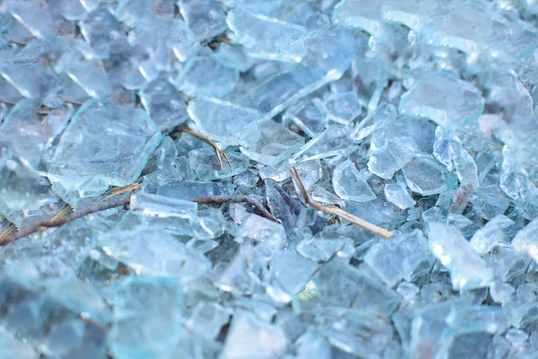 Small Blue Glass Fragments Macroice Pieces Background — Stock Photo, Image