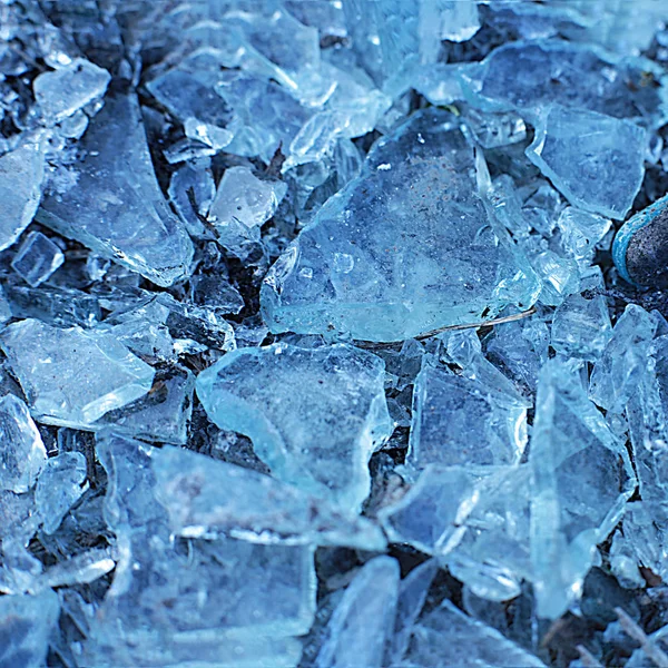 Small Blue Glass Fragments Macroice Pieces Background — Stock Photo, Image