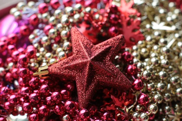Juguete Decorativo Árbol Navidad Macro Foto Brillante Fondo —  Fotos de Stock