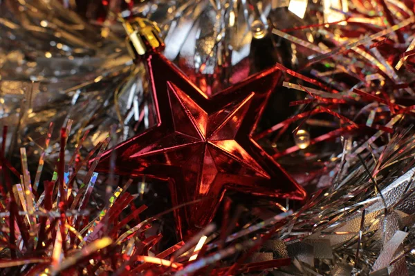 Dekorative Weihnachtsbaum Spielzeug Makro Foto Glänzenden Hintergrund — Stockfoto