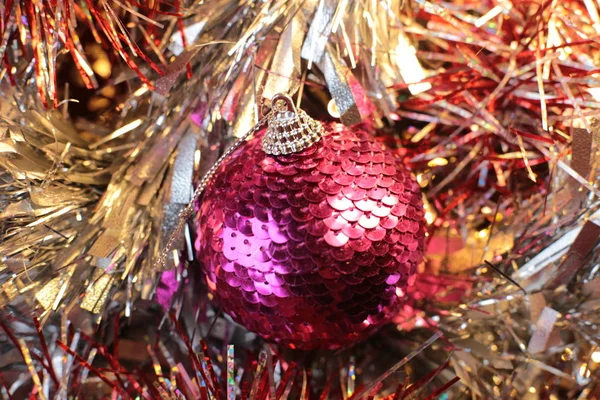 Juguete Decorativo Árbol Navidad Macro Foto Brillante Fondo — Foto de Stock