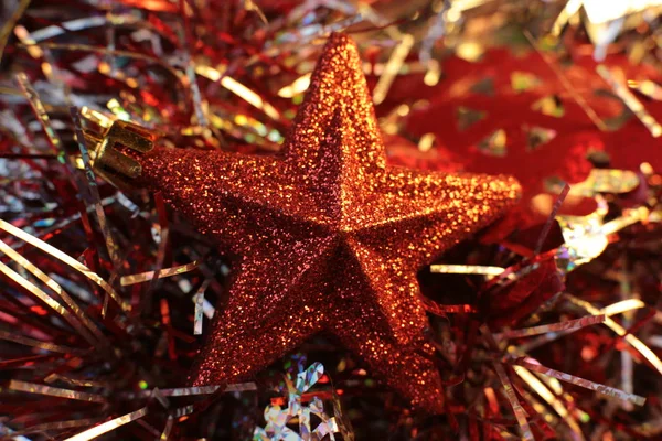 Dekorative Weihnachtsbaum Spielzeug Makro Foto Glänzenden Hintergrund — Stockfoto