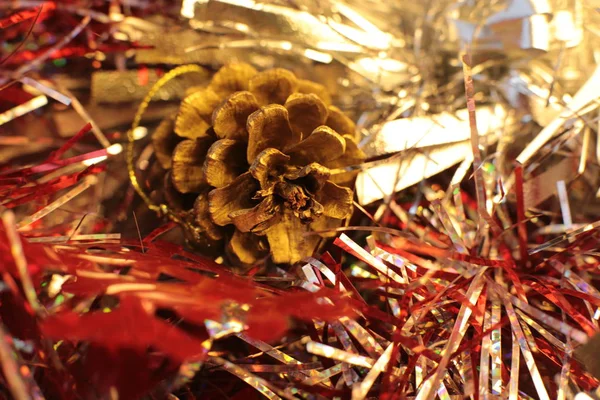 Decorativa Árvore Natal Brinquedo Macro Foto Brilhante Fundo — Fotografia de Stock