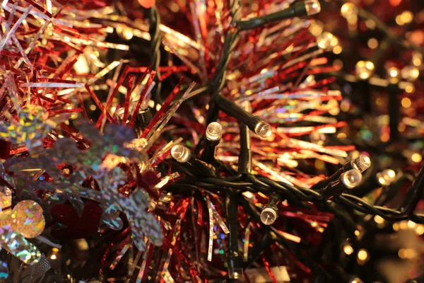 Dekorative Weihnachtsbaum Spielzeug Makro Foto Glänzenden Hintergrund — Stockfoto