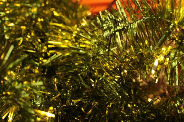 Dekorativní Vánoční Strom Hračka Makro Fotografie Zářící Pozadí — Stock fotografie
