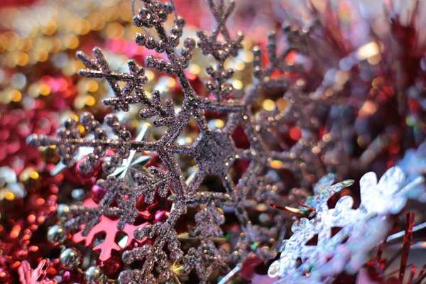 Ano Novo Brilhante Piscando Contas Natal Vibrante Decoração Detalhes Macro — Fotografia de Stock