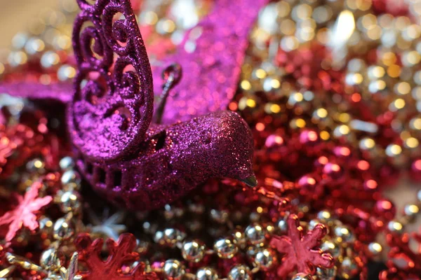 New Years Shiny Flickering Beads Christmas Vibrant Decor Details Macro — Stock Photo, Image