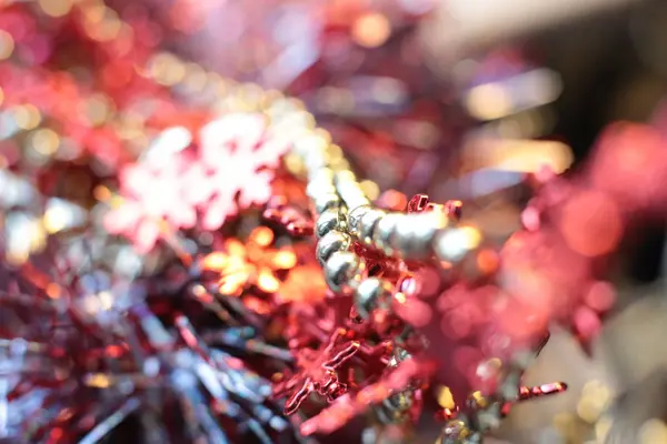 Nieuwjaar Glanzende Flikkerende Kralen Kerst Levendige Decor Details Macro Foto — Stockfoto