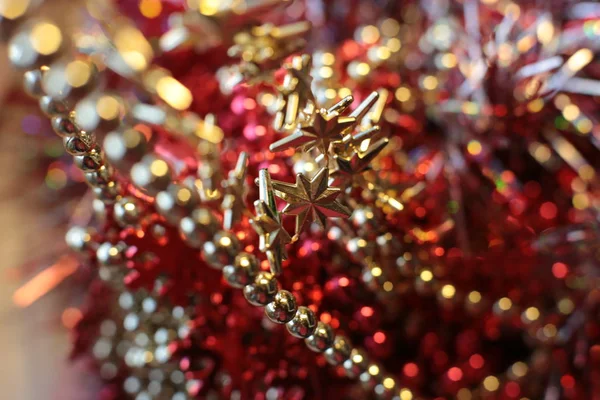 Brillant Noël Brillant Jouet Perles Lumineuses Décorer Nouvel Épicéa Macro — Photo