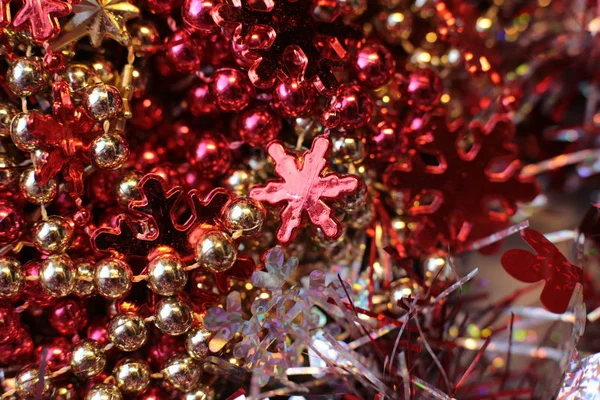 Διακοσμητικό Χριστουγεννιάτικο Δέντρο Μακροεντολή Φωτογραφία Λαμπερό Φόντο Χάντρες Γύρο — Φωτογραφία Αρχείου