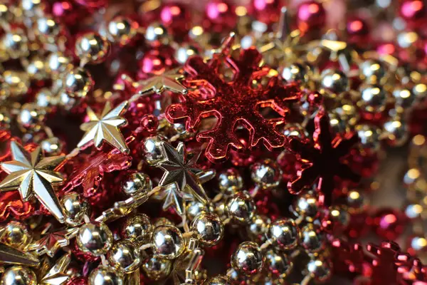 Decorative Christmas Tree Toy Macro Photo Shining Background Beads — Stock Photo, Image