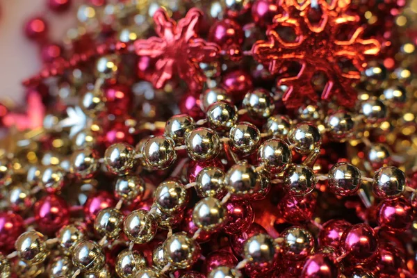 Decorative Christmas Tree Toy Macro Photo Shining Background Beads — Stock Photo, Image