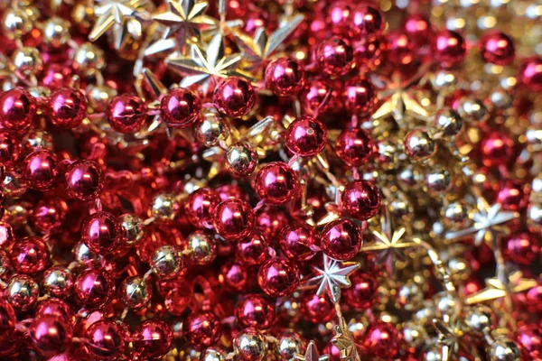 Decorativo Albero Natale Giocattolo Macro Foto Brillanti Perline Sfondo Rotondo — Foto Stock