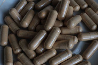  makro arka plan pürüzsüz haplar, tıbbi biyolojik takviyeler ve sağlıklı vitaminler.