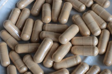  makro arka plan pürüzsüz haplar, tıbbi biyolojik takviyeler ve sağlıklı vitaminler.