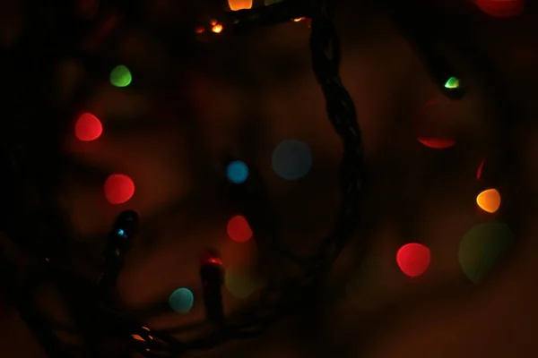 Πολύχρωμη Γιρλάντα Bokeh Χριστούγεννα Φόντο — Φωτογραφία Αρχείου