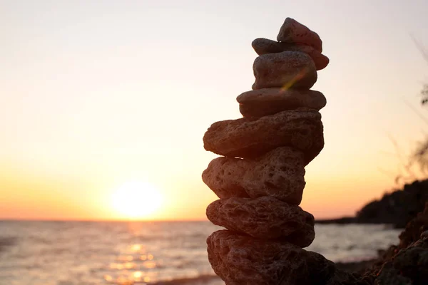 Balance Stones Sunset Sea Beauty Nature Dawn — Stock Photo, Image