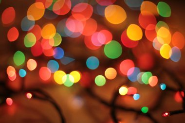 Odak dışında çok renkli zarif çelenk Bokeh Noel makro arkaplanı