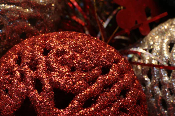 Noel Ağacı Şenlikli Makro Nesneleri Süslemek Için Boncuk Gibi Parlak — Stok fotoğraf