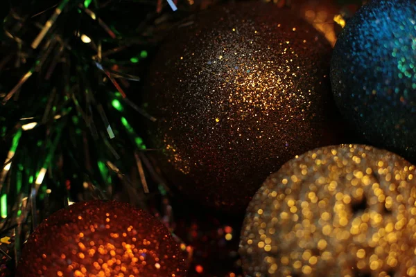 Shiny Bright Background Ball Garland Beads Decorating Christmas Tree Festive — Stock Photo, Image