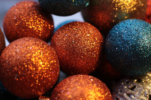 shiny bright background ball and garland as beads for decorating the Christmas tree festive macro objects