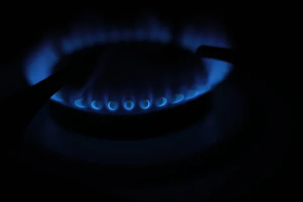 Burning gas burner, kitchen stove fire for cooking