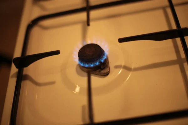 Burning gas burner, kitchen stove fire for cooking