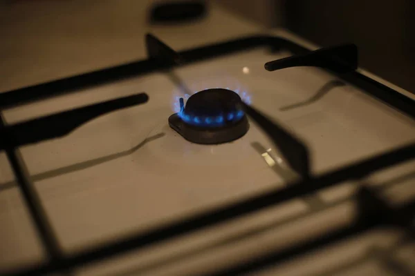 Burning gas burner, kitchen stove fire for cooking