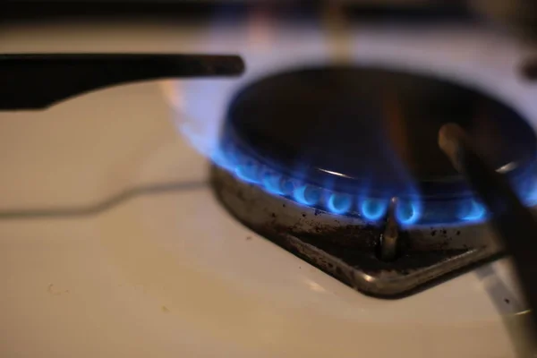 Burning gas burner, kitchen stove fire for cooking