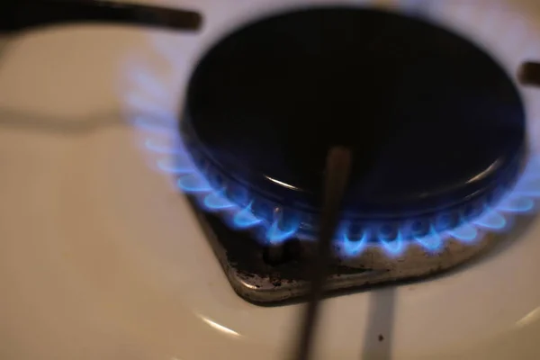 Burning Gas Burner Kitchen Stove Fire Cooking — 스톡 사진