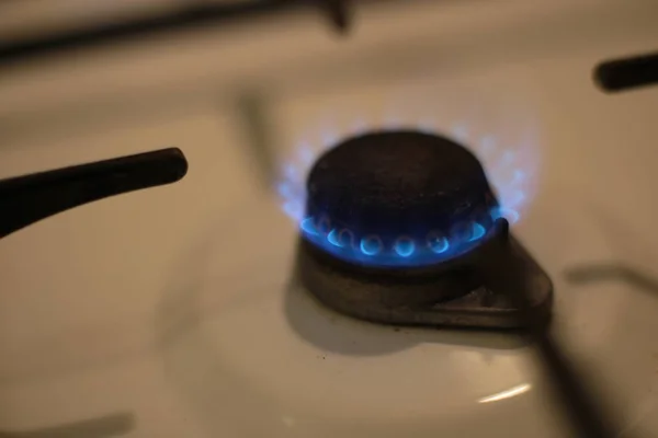 Burning Gas Burner Kitchen Stove Fire Cooking — 스톡 사진
