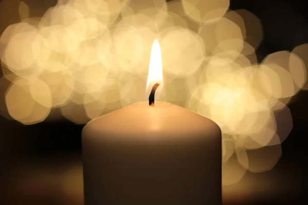 Flame White Candle Burns Background Fire — 스톡 사진