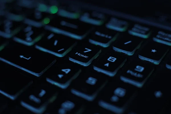 Bright Multicolor Macro Background Flickering Video Button Black Laptop Keyboard — Stock Photo, Image