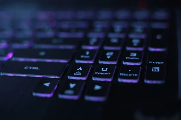 Brillante Multicolor Macro Fondo Parpadeo Botón Vídeo Negro Portátil Teclado — Foto de Stock