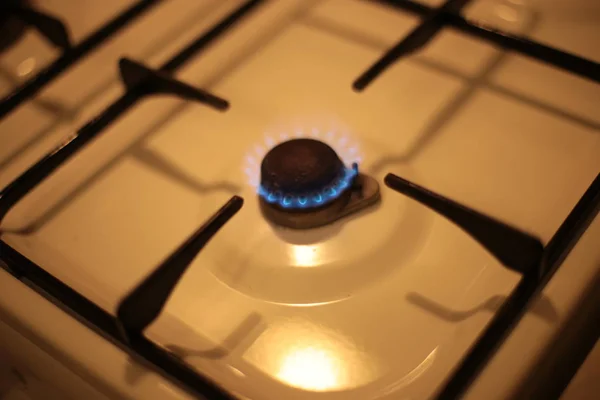 Burning Gas Burner Kitchen Stove Fire Cooking — Stok fotoğraf