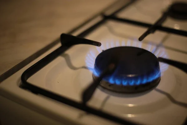 Burning Gas Burner Kitchen Stove Fire Cooking — Stok fotoğraf