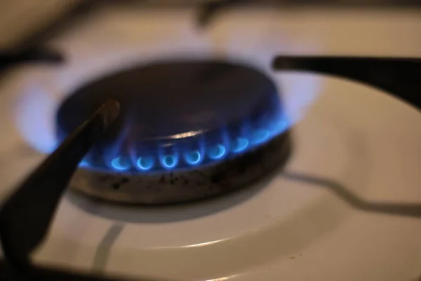 Burning Gas Burner Kitchen Stove Fire Cooking — Stock Photo, Image