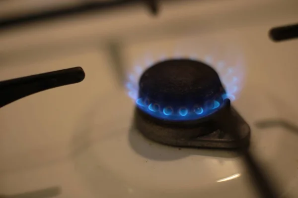 Burning Gas Burner Kitchen Stove Fire Cooking — 图库照片