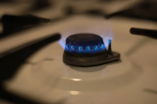 Burning Gas Burner Kitchen Stove Fire Cooking — Stok fotoğraf