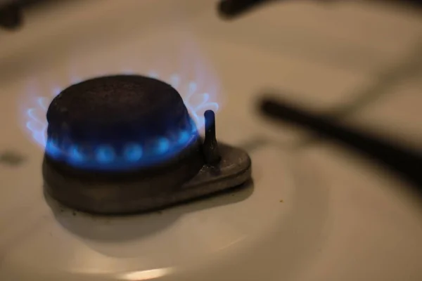 Burning Gas Burner Kitchen Stove Fire Cooking — Stok fotoğraf