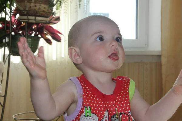 Baby Different Emotionsbeautiful One Year Old Girl — Stock Photo, Image