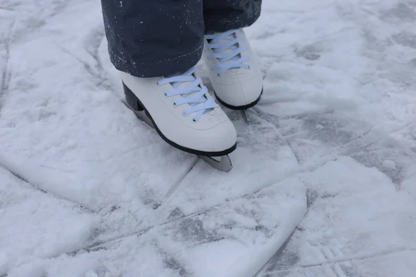 Gelo Neve Rinkwinter Diversão Patinação — Fotografia de Stock