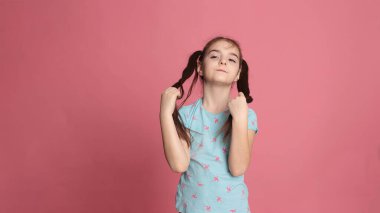 beautiful happy girl of eight years with long hair 