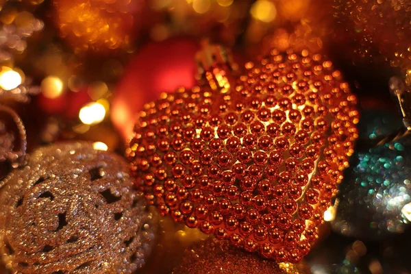 Christmas Tree Toy Macro Photo Shining Background Beads — Stock Photo, Image
