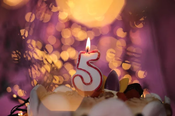 Burning Candle Cake Festive Background — Stock Photo, Image