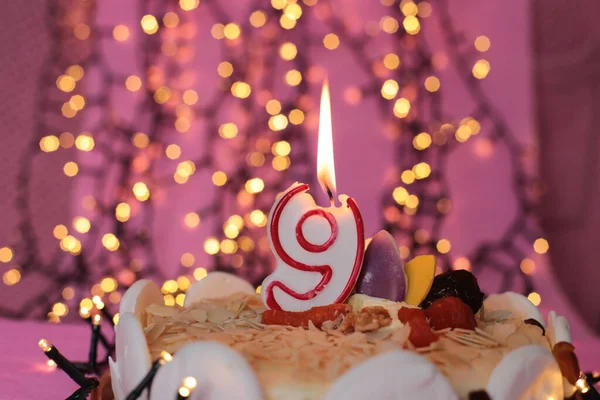 Burning Candle Cake — Stock Photo, Image